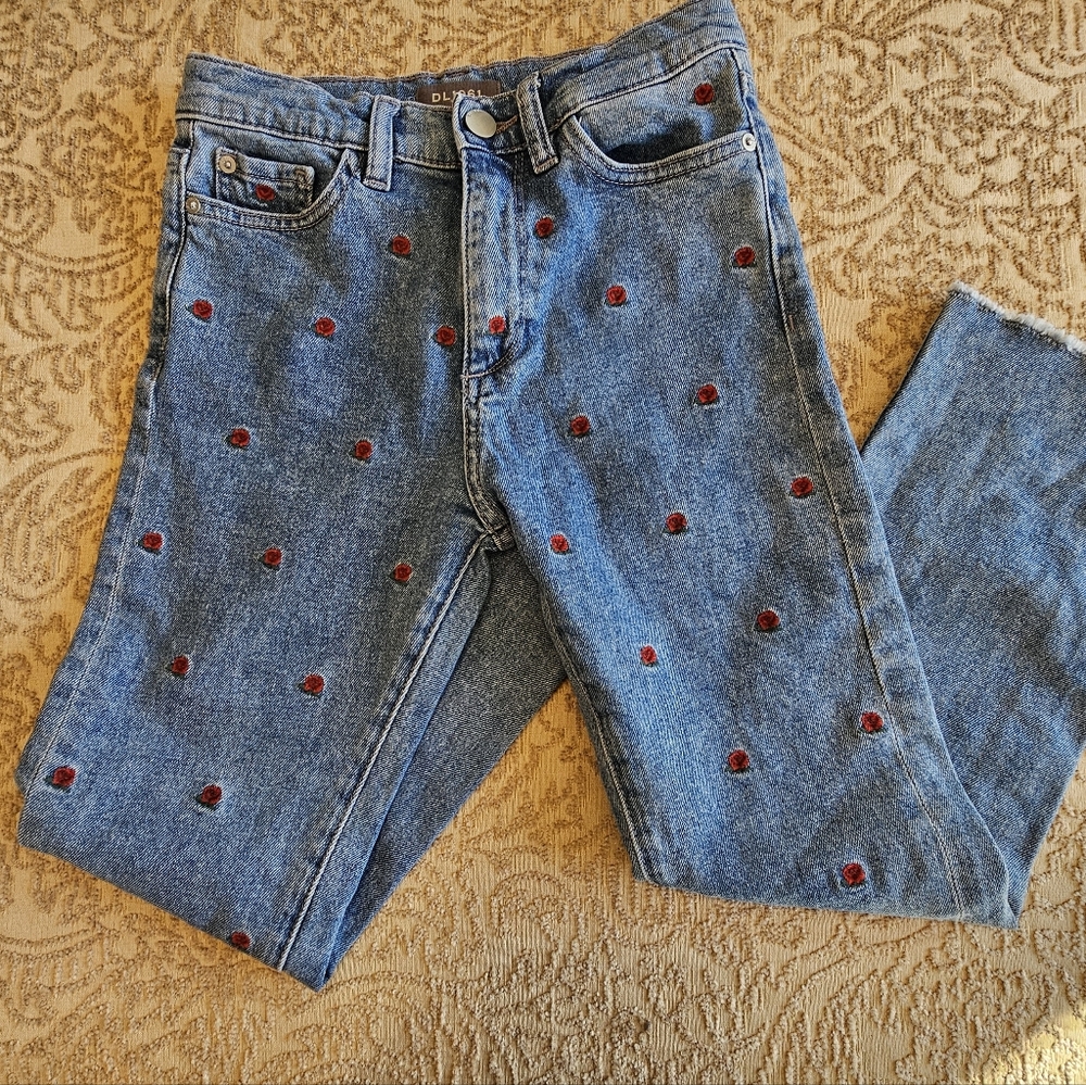 DL1961 Jeans Rose Embroidered Emie Straight High Rise Girls Sz 10